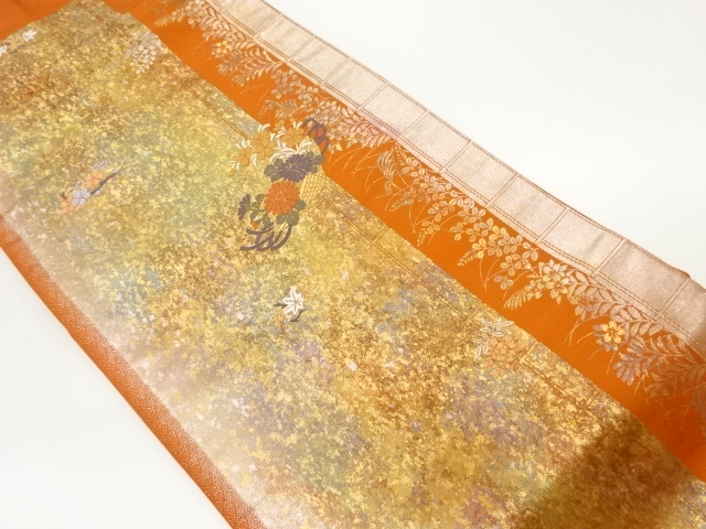 JAPANESE NAGOYA OBI / WOVEN STRIPE & AUTUMN FLOWERS